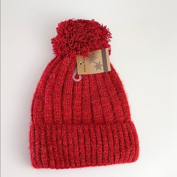 Classic Fashion Accessories - Classic Fashion Red Thick Knit Cuff Pom Beanie Hat